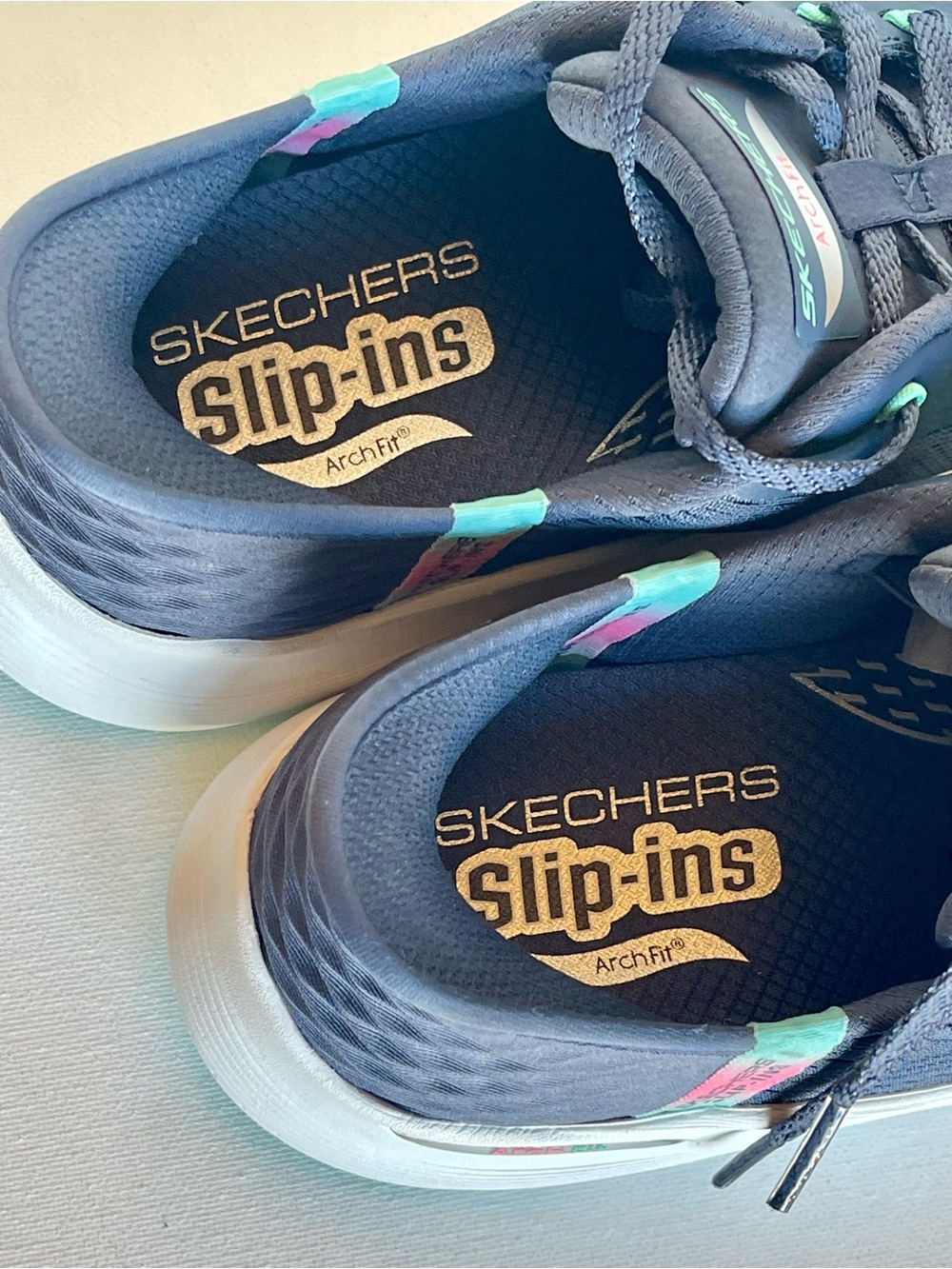 NEW SKECHERS ARCH FIT 2.0 EASY CHIC HANDS FREE SLIP-INS NAVY/TURQUOISE SIZE 8.5 - Picture 11 of 17